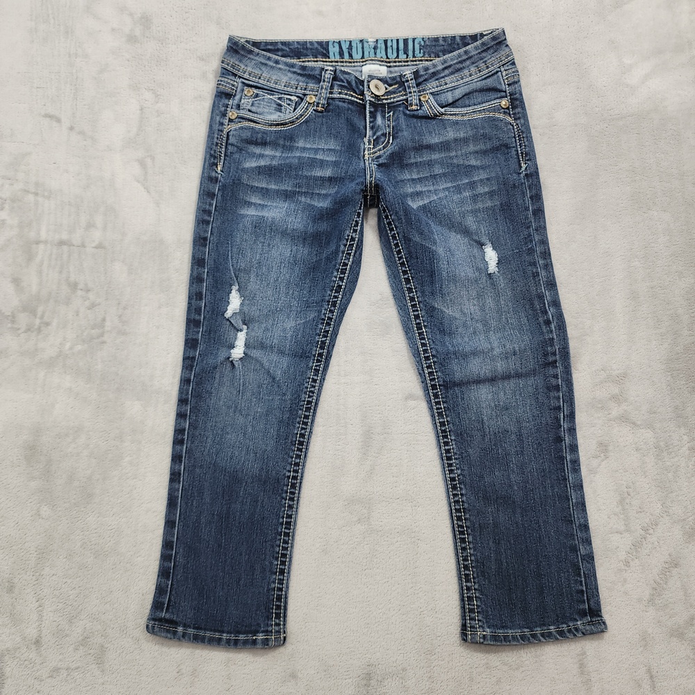 Vintage Hydraulic Jeans Womens 5/6 Blue Low Rise Capri Slim Distressed Stretch